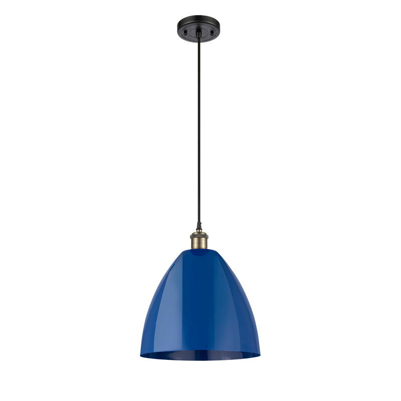 Luminaire suspendu conique 1 lumière, Bleu, H 14,75 po x l 12 po x P 12 po, Noir / Laiton