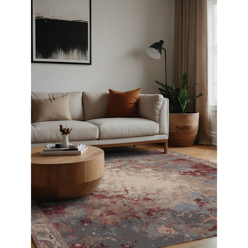 Machine Washable Gray Area Rug, Square 4'