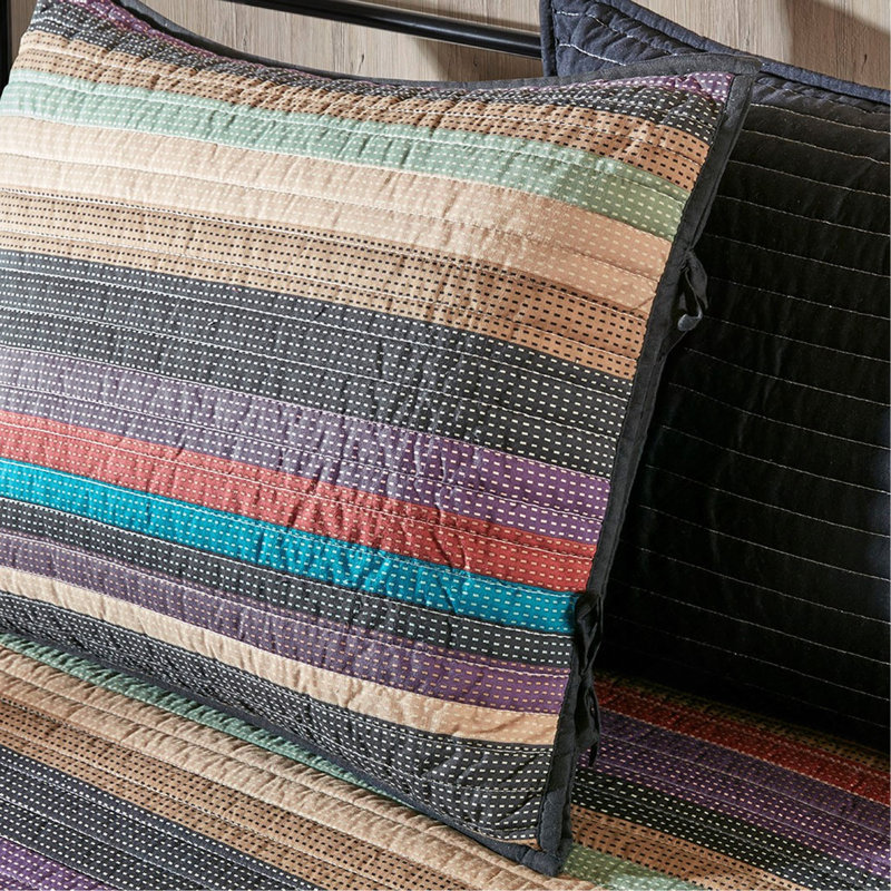Ensemble de housse de lit de jour réversible 6 pièces avec rayures d'inspiration Lodge et microfibre confortable, parfait pour les chambres d'amis et facile d'entretien