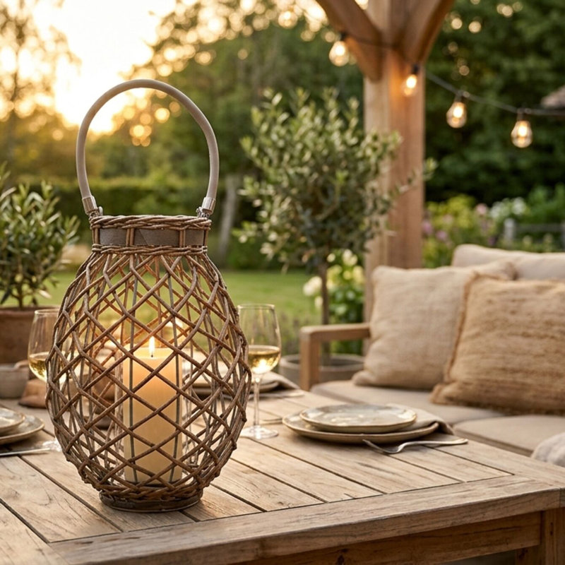 Elements 15-Inch Wicker LED Lantern
