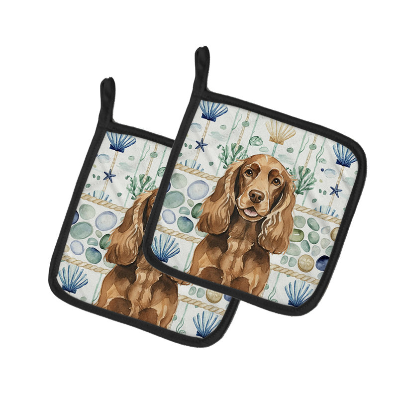 Paire de porte-casseroles en verre de mer Cocker Spaniel