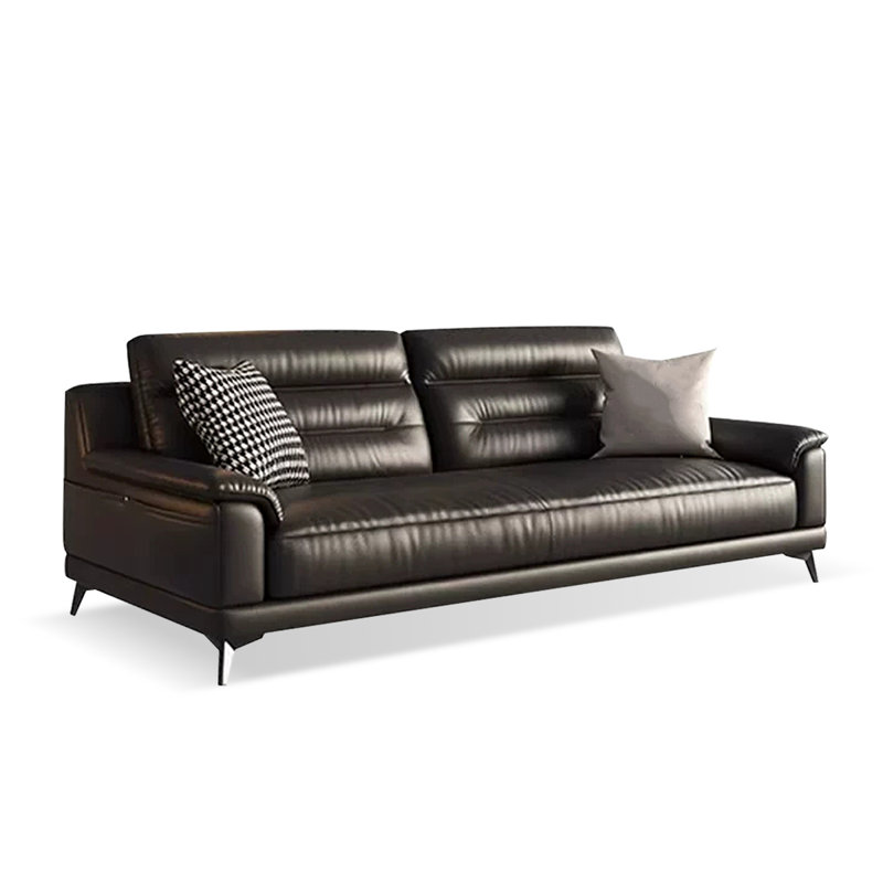 Causeuse-coussin standard en cuir véritable noir, H 37,01 po x l 74,8 po x P 37,4 po