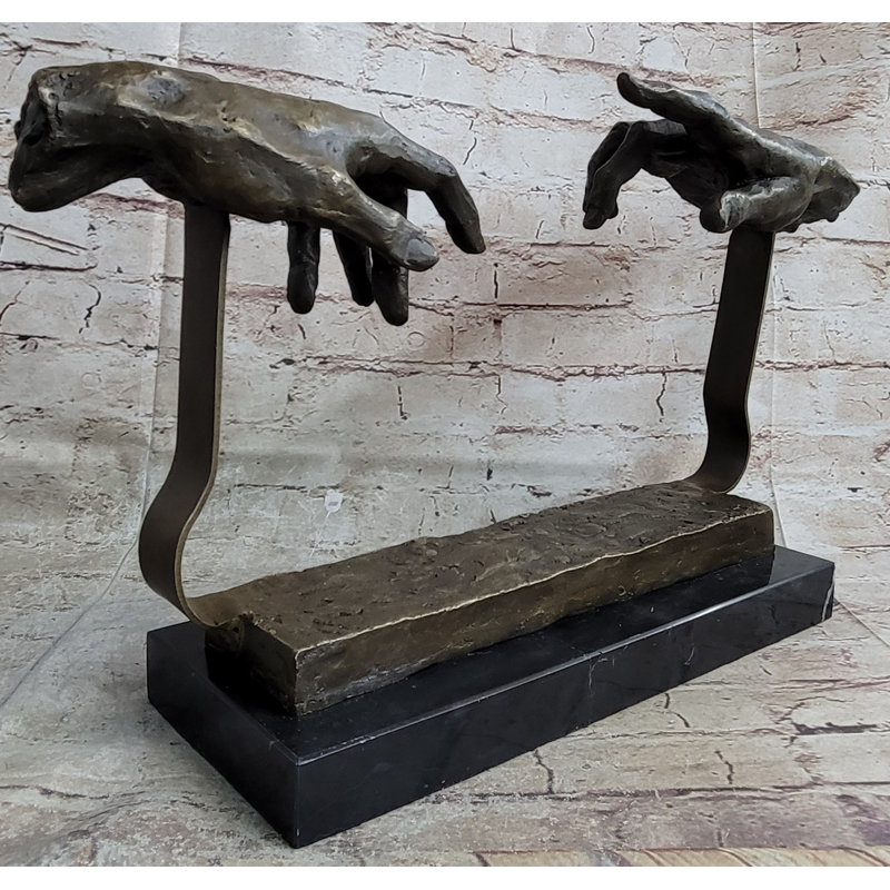 The Creation of Adam Touching Hands Bronze Statue Sculpture Figure Dali 9" x 18"