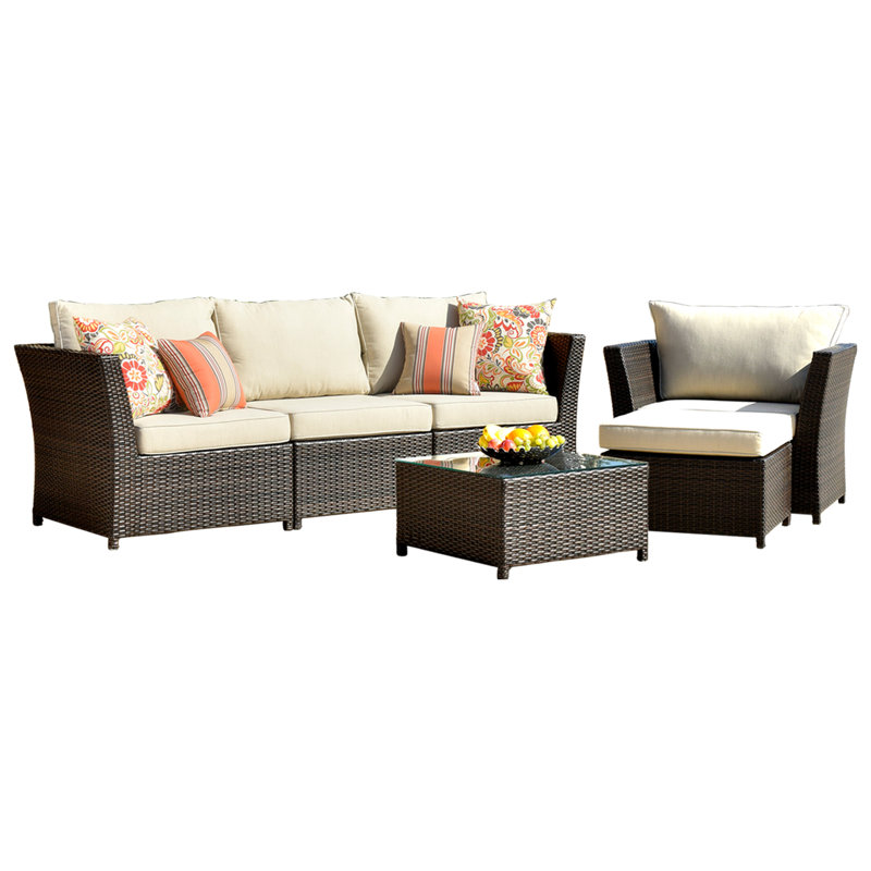 Wicker 4 - Person Patio Conversation Set with Cushions, Beige