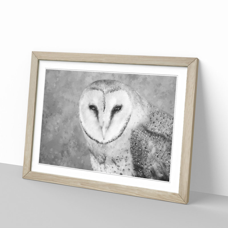 Barn Owl - Single Picture Frame Painting on MDF, Oak, 45cm H x 63cm W x 2cm D