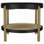 Table de bout ronde avec tablette en rotin tissé - noir et laiton vieilli
