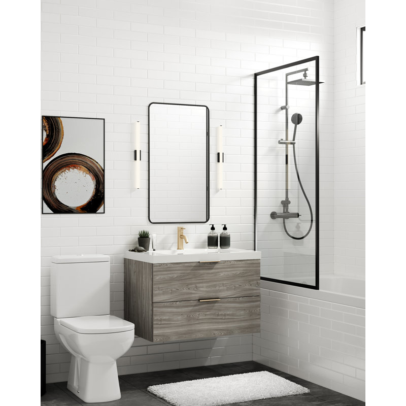 Avila 30" W Wall Mounted Single Bathroom Vanity, Nimbus, Satin Brass, Matte White/Single
