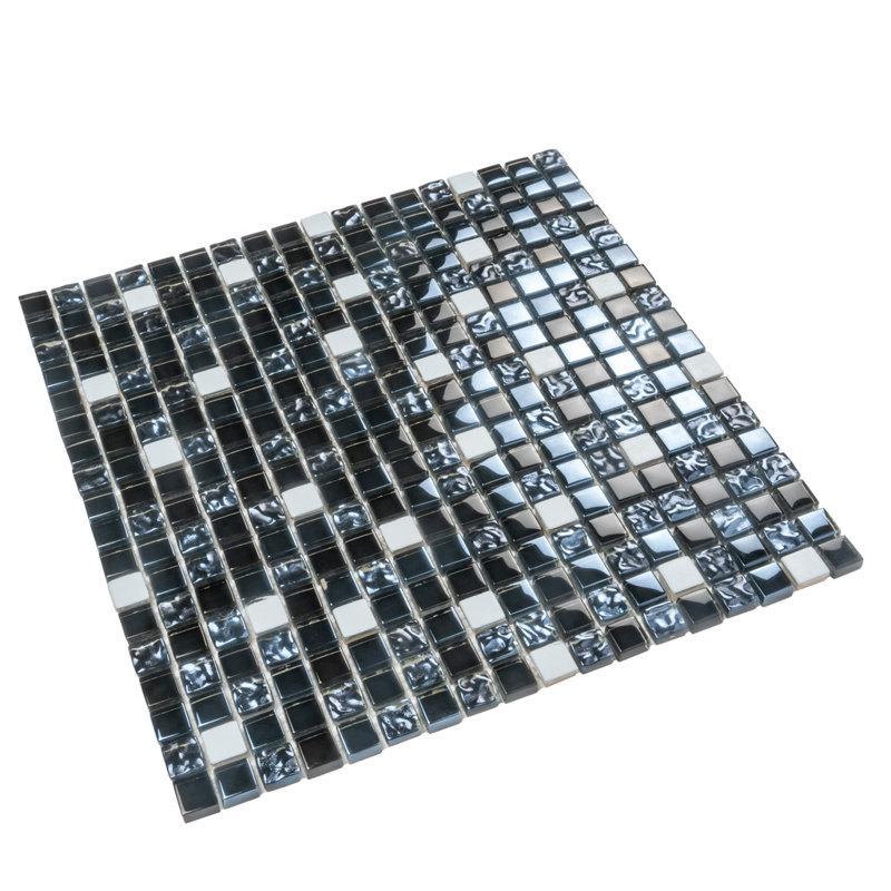 Carreau de mosaïque murale 11,7 po x 11,7 po, Bleu / argent