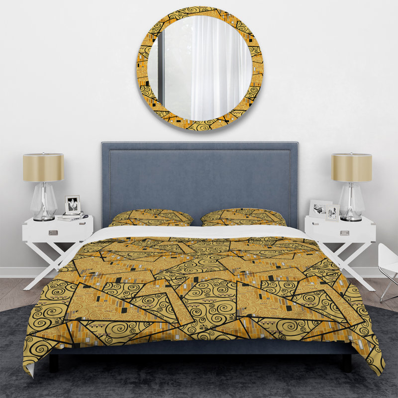 Gold Klimt Patchwork - Ensemble de housse de couette à motif, Housse de couette pour très grand lit et 2 très