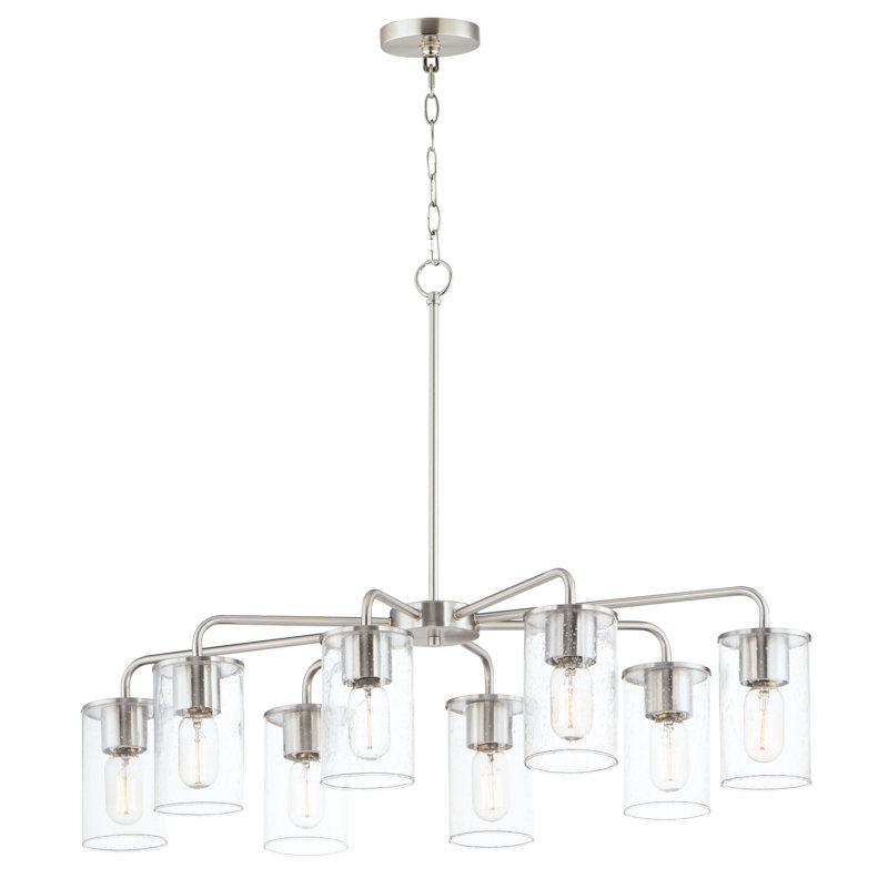 8 - Light Dimmable Modern Linear Chandelier, Satin Nickel