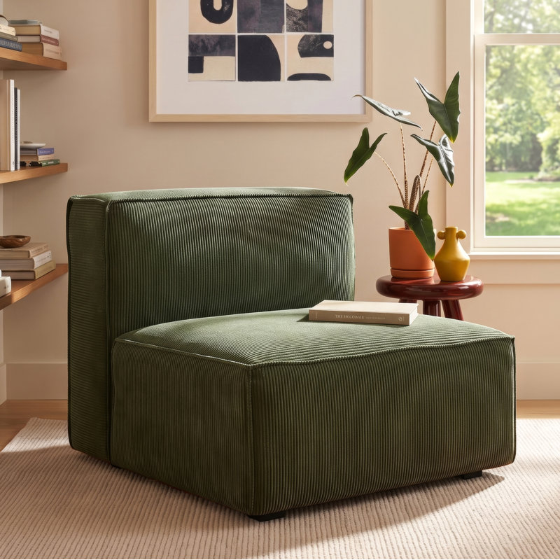 Fauteuil de chambre l 35,43 po Shonnard, Velours côtelé performance vert olive