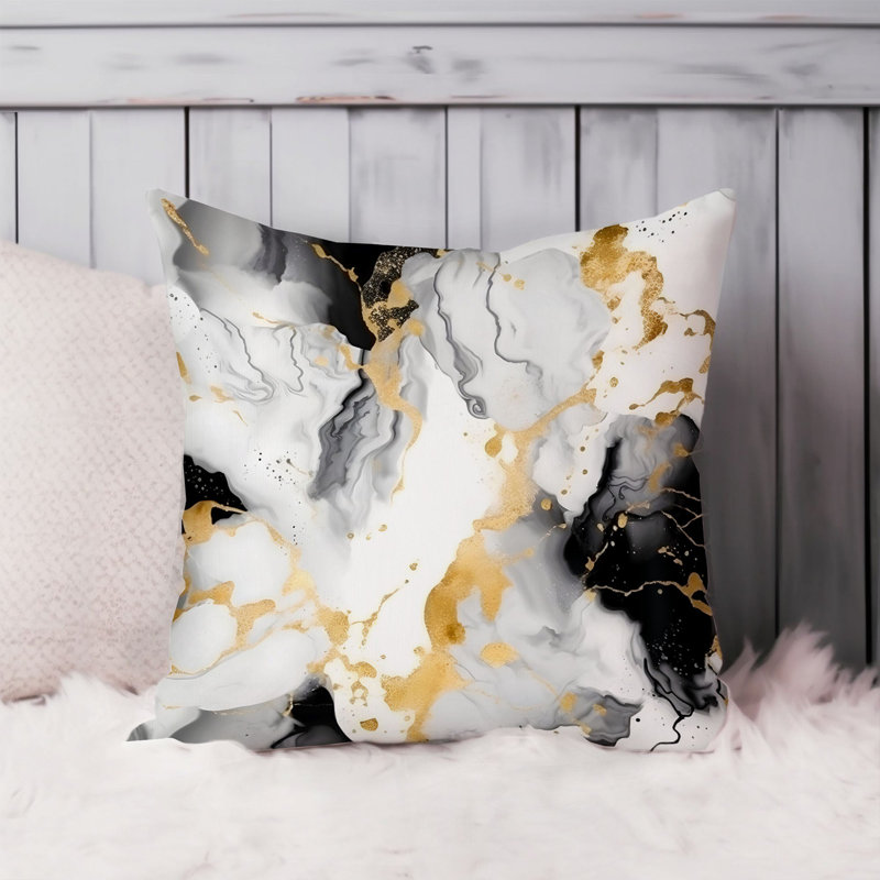 Animals William Morris Birds Damask Pattern I Cottage, 16" H x 16" W, Abstract Black & Gold Strokes III Modern