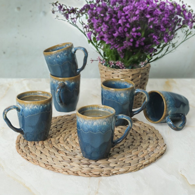 Ensemble de grandes tasses en céramique 6 pièces Collazo, bleu | Capacité de 12,6 oz, hauteur de 3,9 po | Conception 100% antibactérienne, écologique et facile à nettoyer | Va au lave-vaisselle jusqu'à 122 ° F | Parfait pour le café, le thé et les boissons chaudes