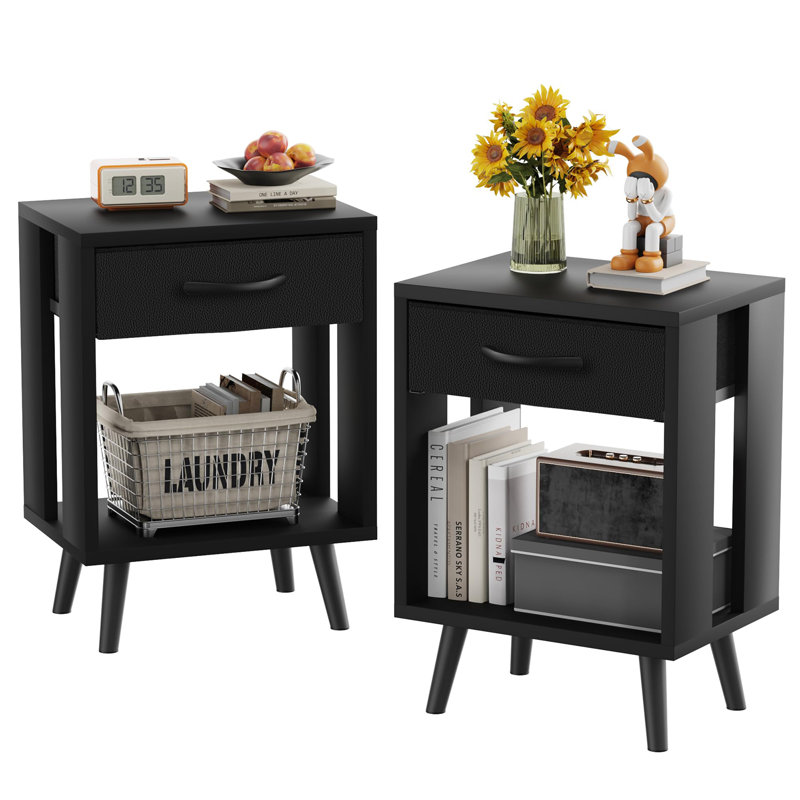 Rustic Brown Nightstand - Unique Design With Ample Storage For Bedroom & Living Room, Black