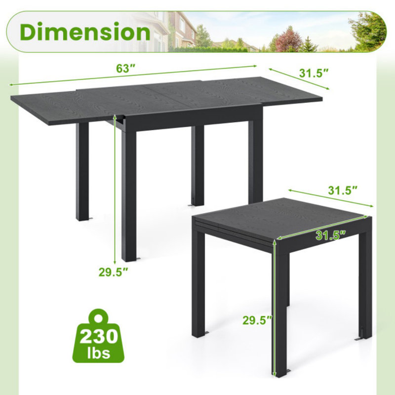 Table de salle à manger extensible 31,5 à 63 pouces pour 4 à 6 personnes