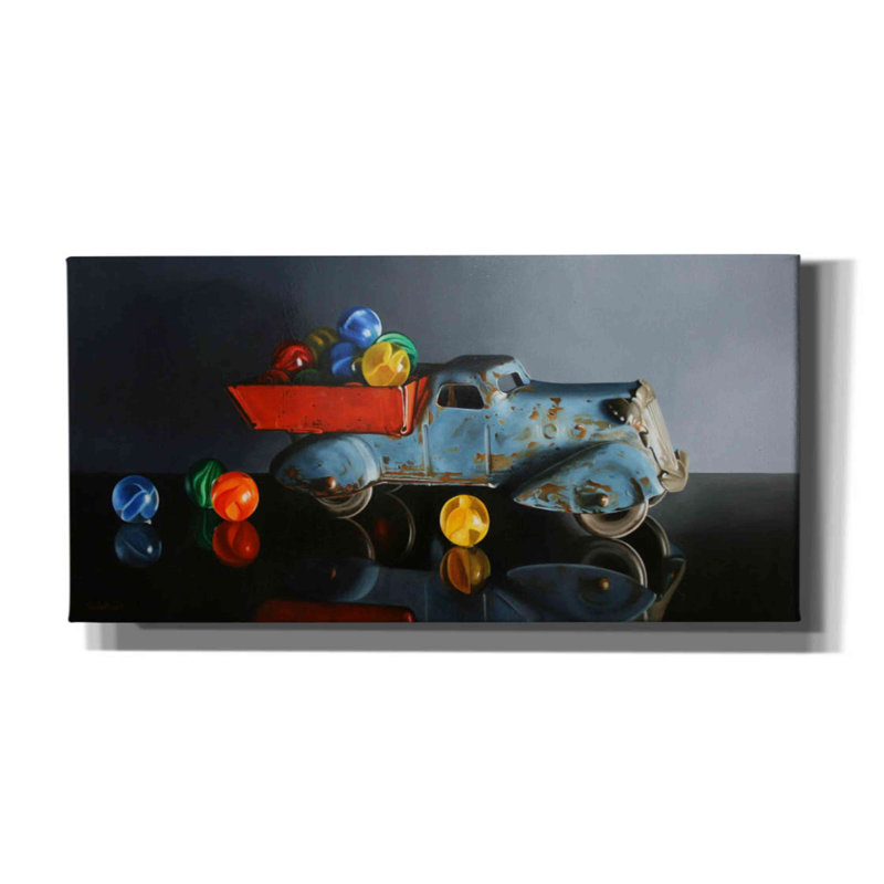 «Jeeya Antique Toy Truck On Canvas» par Cecile Baird, reproduction, H 30 po x l 60 po x P 1,5 po