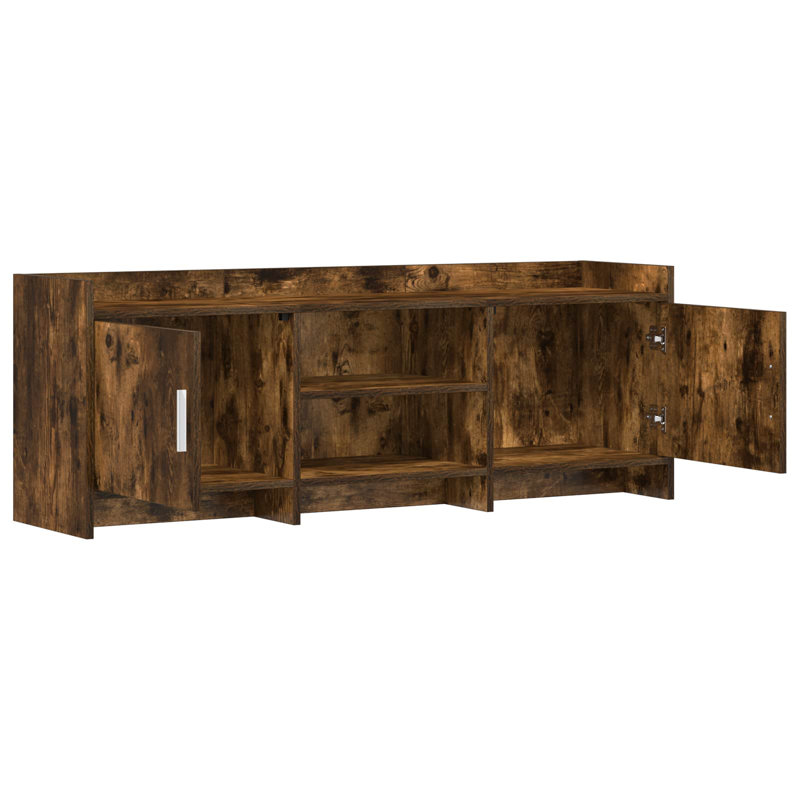 Unfinished TV Stand for TVs up to 58" with Fireplace Included, Smoked Oak