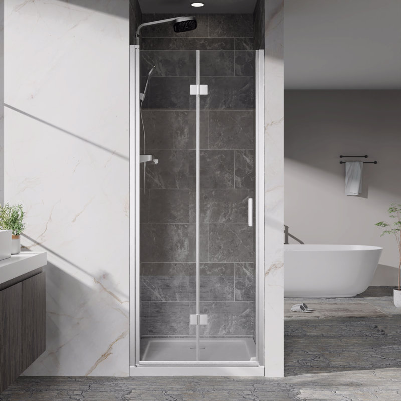 Shower Doors, 32" W X 72" H Frameless Bi-Fold Swing Shower Door,1/4" (6Mm) Clear Tempered Glass, Chrome