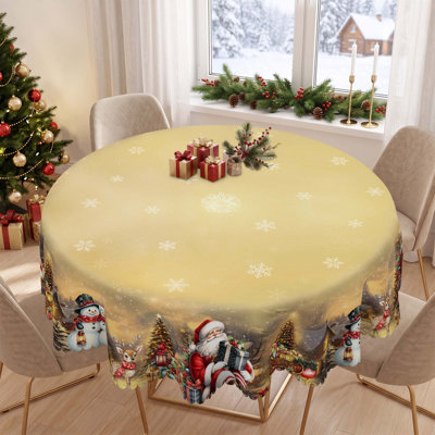 Beige Santa Claus Pattern Design Festive Atmosphere Decor Washable Polyester Tablecloth