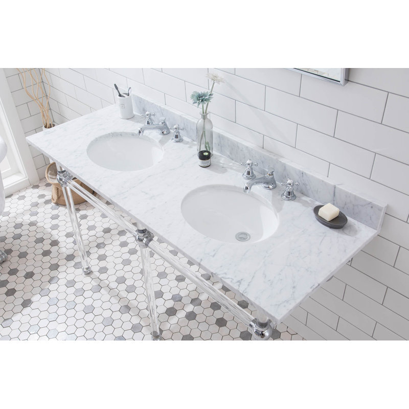 Greyleigh Copeland 60" Stone Oval Bathroom Sink with Overflow, Chrome, Satin Brass