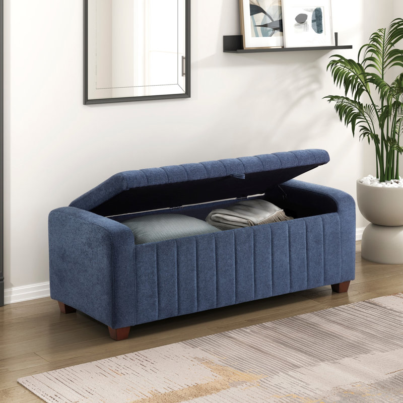 Piedmont 50" Modern & Contemporary Boucle Storage Bench with Integrated Interior Storage, Stylish Solid Wood Legs, Blue