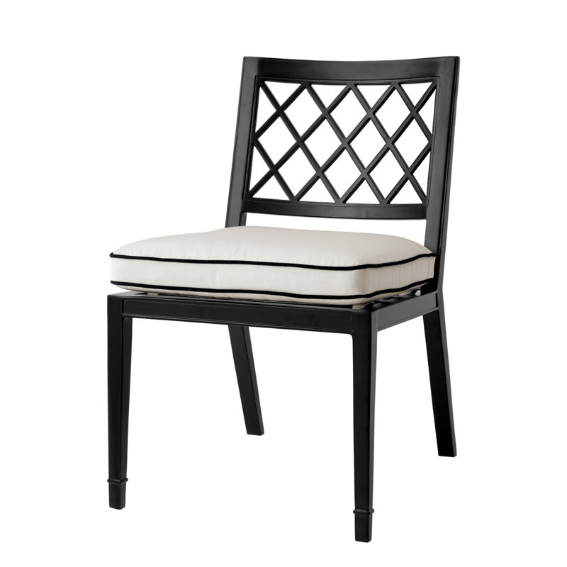 Chaise de patio avec coussin Bersum, Cadre noir / coussin blanc
