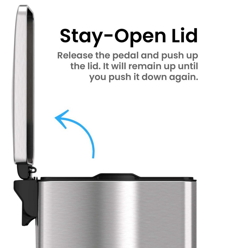 Slim Brushed Stainless Steel 3-Gallon Step Trash Can