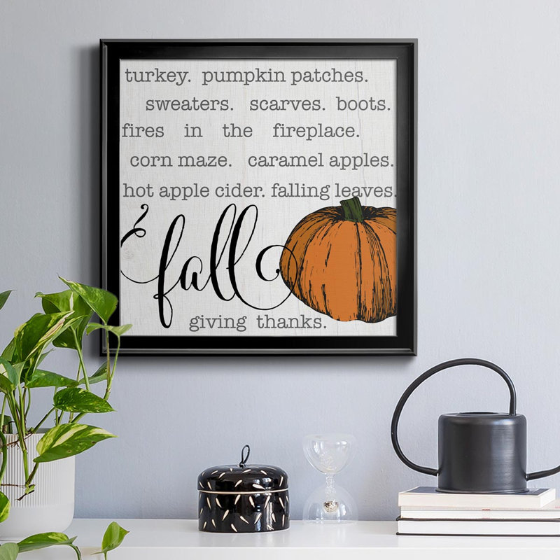 «Fall Giving Thanks» - Reproduction d'art textuel sur toile encadrée, H 26,5 po x l 26,5 po x P 1,5 po, Noir
