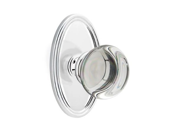 Ensemble de mortaise intérieure Emtek avec rosette ovale et bouton de verre Providence (LH), Chrome poli
