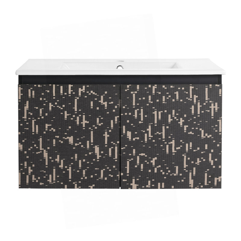 Meuble-lavabo mural flottant 30 po avec lavabo en céramique et porte d'armoire à fermeture en douceur