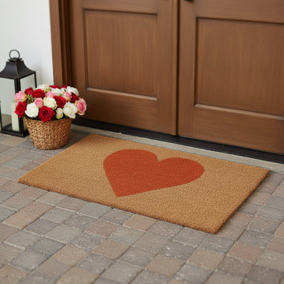 36" X 72" Brown And Orange Heart Outdoor Coir Door Mat