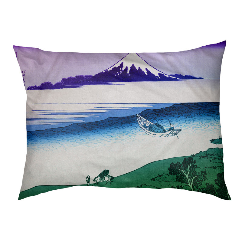 Coussin Burkart Tama River dans la province de Musashi, Petit (l 29,5 po x P 19,5 po x H 2,5 po), Brun / bleu / mauve
