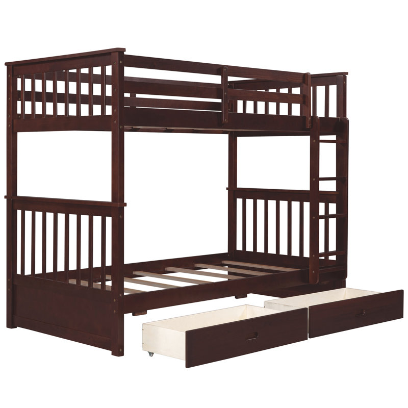 Lit superposé Twintwin avec boîtes de rangement et échelles en bois massif 2 options