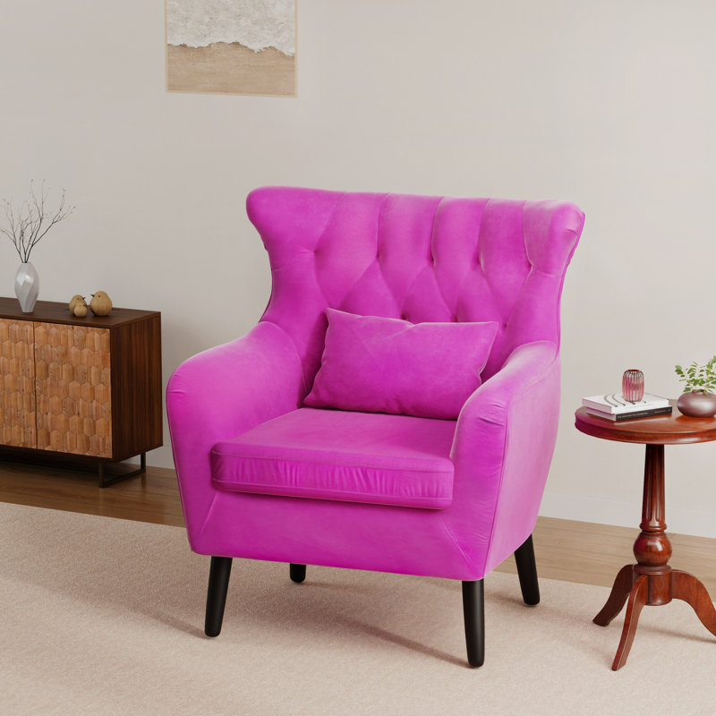 Fauteuil d'appoint en velours capitonné à boutons épais, Velours rose