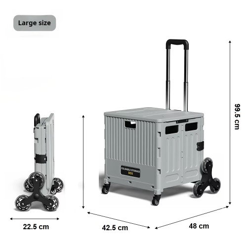 Boîte de rangement pliable et chariot pliant avec 4 roues pivotantes, poignée télescopique pour un transport facile - idéal pour le magasinage, le camping