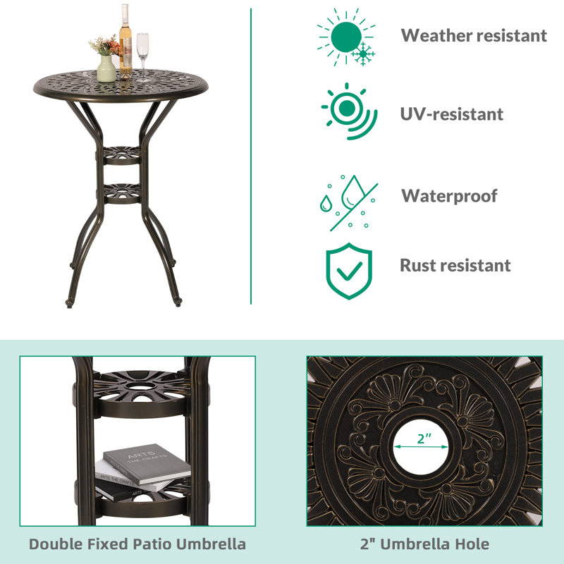 Ghevont Round Outdoor Bar Table Yes , 30.98 " W 30.98 " D, Bronze