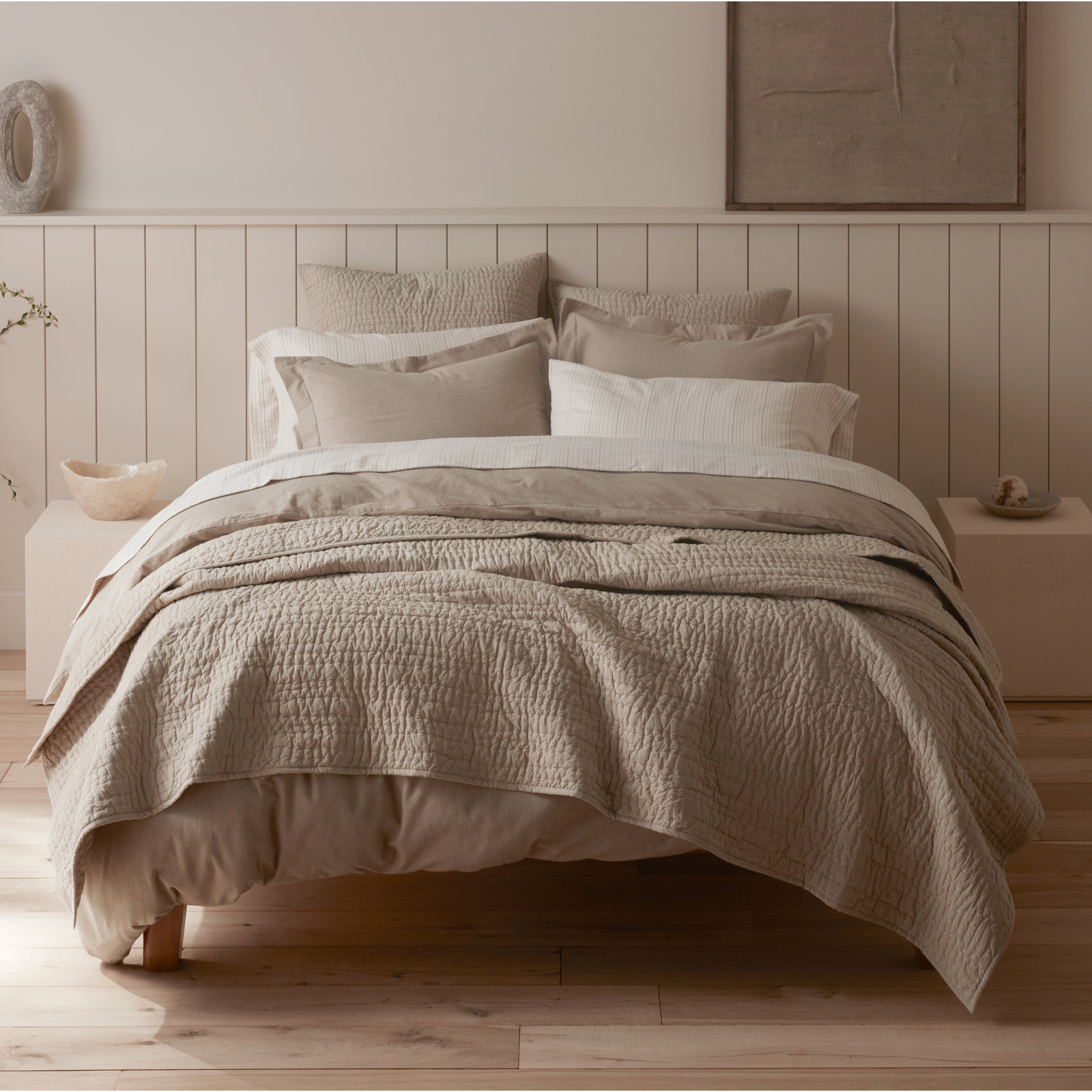 Channel Handstitched Organic Organic Percale Quilt, Hazel Chambray, Twin Quilt