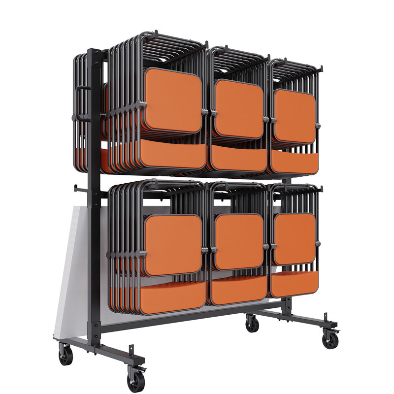 Heavy Duty Black Steel Folding Chair Rack with Locking Wheels