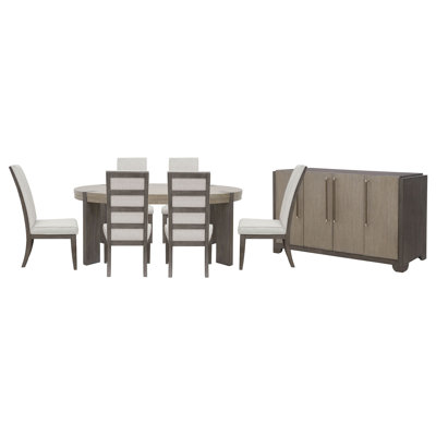 Table de salle à manger ronde avec 6 chaises d'appoint et buffet Inzillo