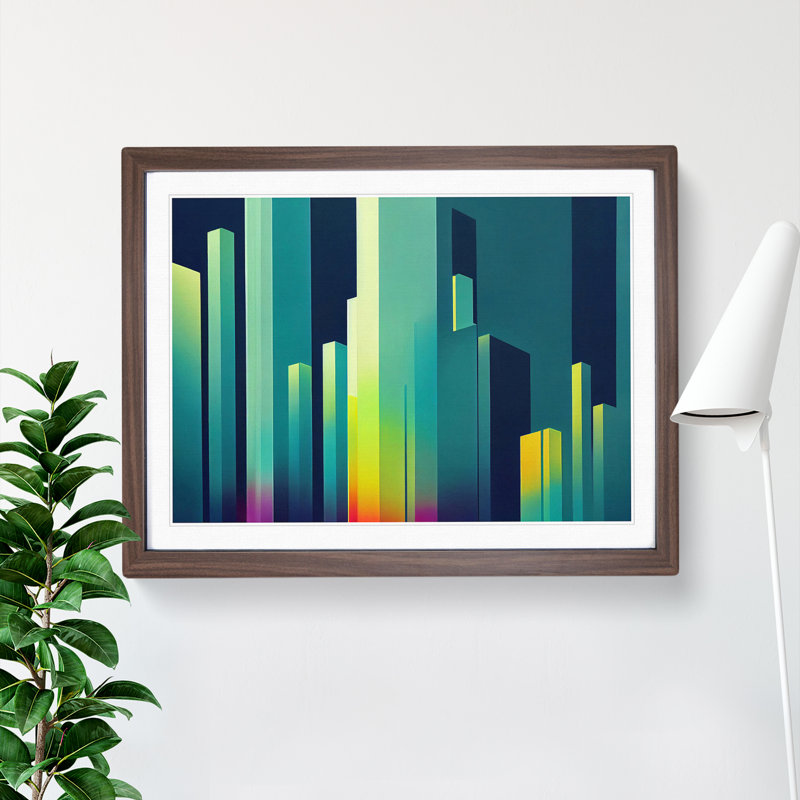 Gorgeous Abstract City Skyline 1 Piece Single Picture Frame Wall Art, 25cm H x 34cm W x 2cm D, Walnut Framed