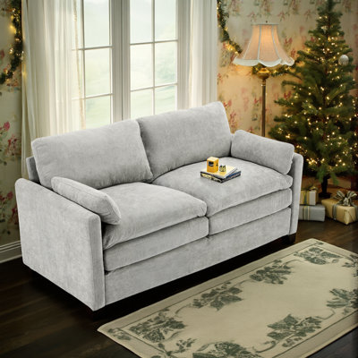 Canapé en chenille de 68,1 po avec accoudoirs courbés et coussin Chenille