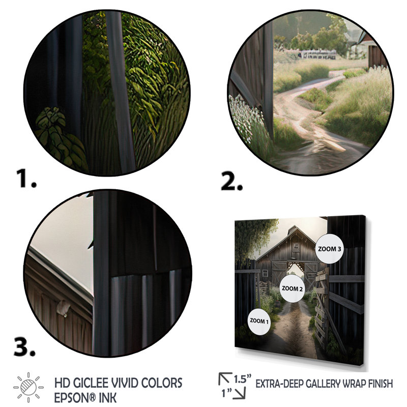 Pittoresque chemin sinueux et grange I - Barn Farm Ranch, impressions sur toile, Toile tendue, H 24 po x l 24 po x P 1 po