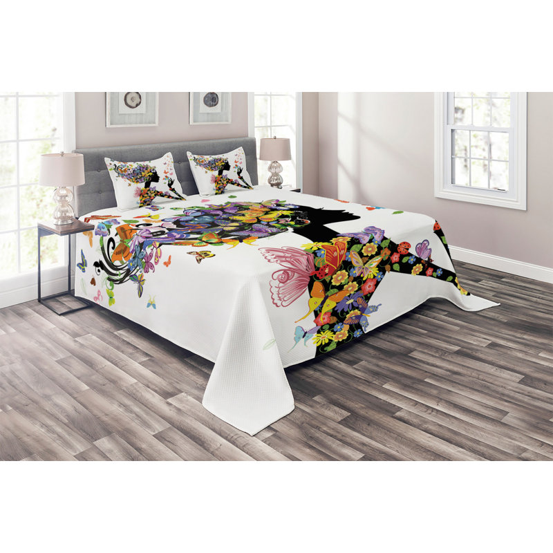 Butterflies Floral Coverlet, King Bedspread + 2 Shams