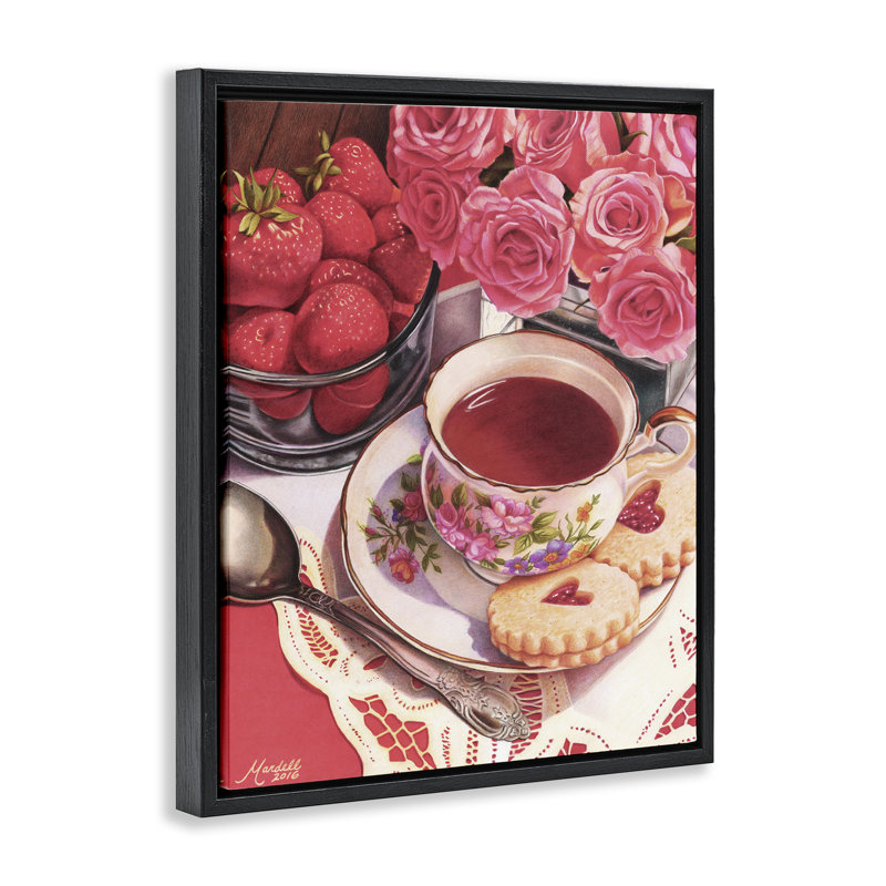 «Valentine's Day Tea», art mural encadré par Mardell Schuster, Cadre flottant noir de jais, H 31 po x l 25 po