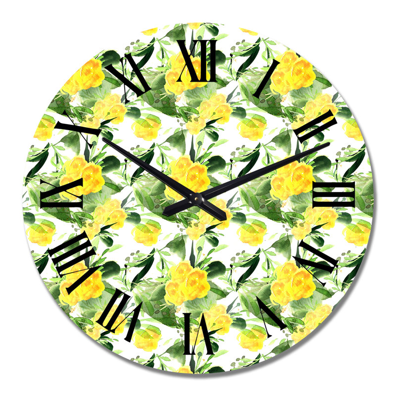 Horloge murale à motif de fleurs sauvages jaunes, Moyen