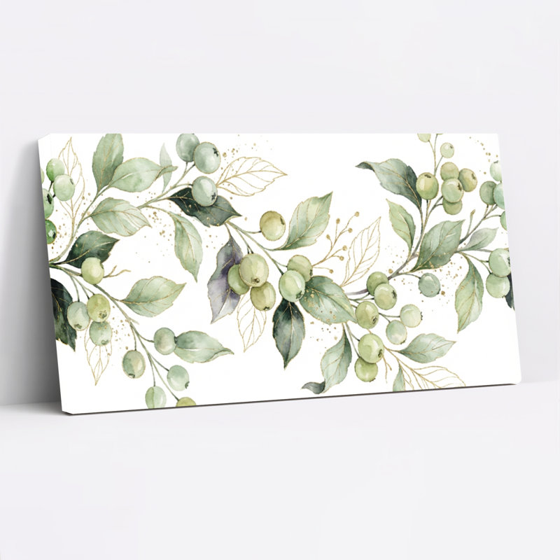«Botanical Leaves And Berries», impression sur toile tendue sur toile, ensemble de 1, H 28 po x l 58 po