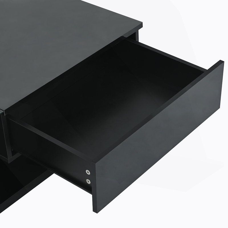 Table basse en verre trempé, table basse en bois avec surface UV ultrabrillante, Noir