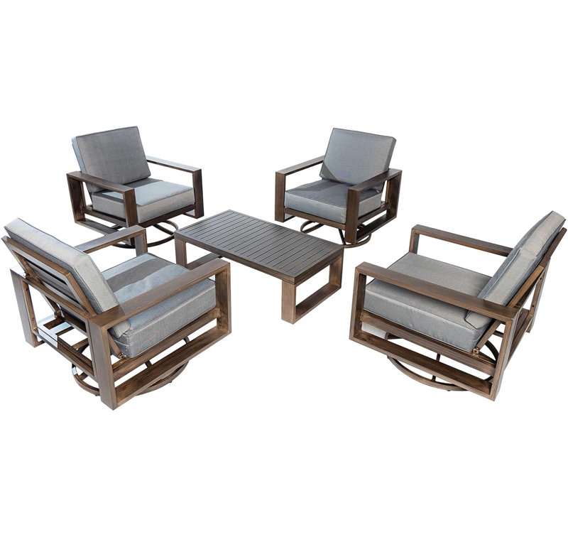 Ensemble de meubles de patio en aluminium 5 pièces avec 4 chaises, Brun, Oui