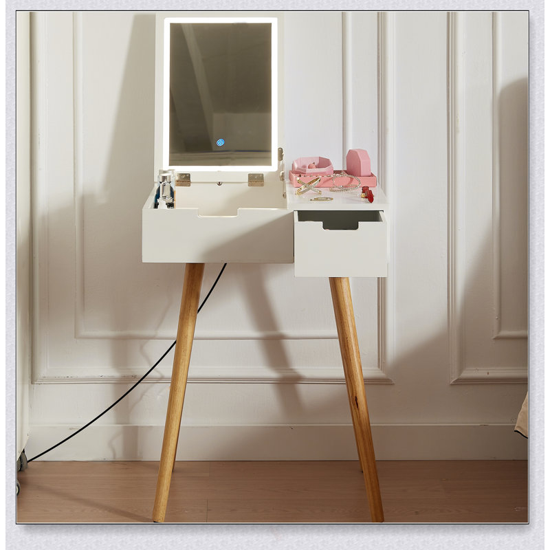 Table de coiffeuse compacte à miroir avec 2 tiroirs et éclairage DEL pour la chambre à coucher et le vestiaire