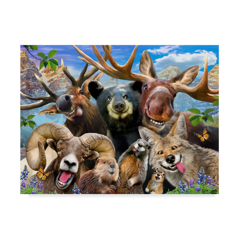 Happy Forest Animals Landscape Canvas Art in Multicolor